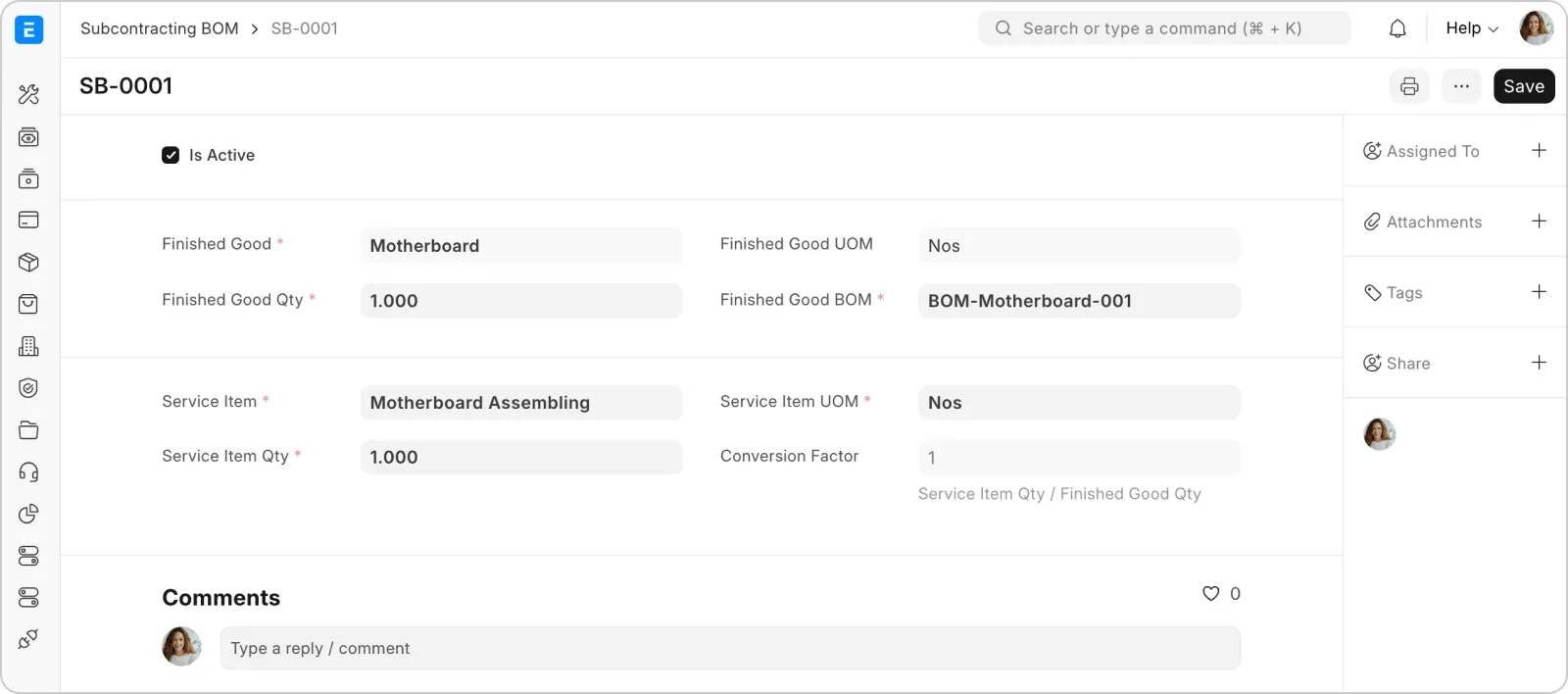 Položky a kusovníky pre subdodávku