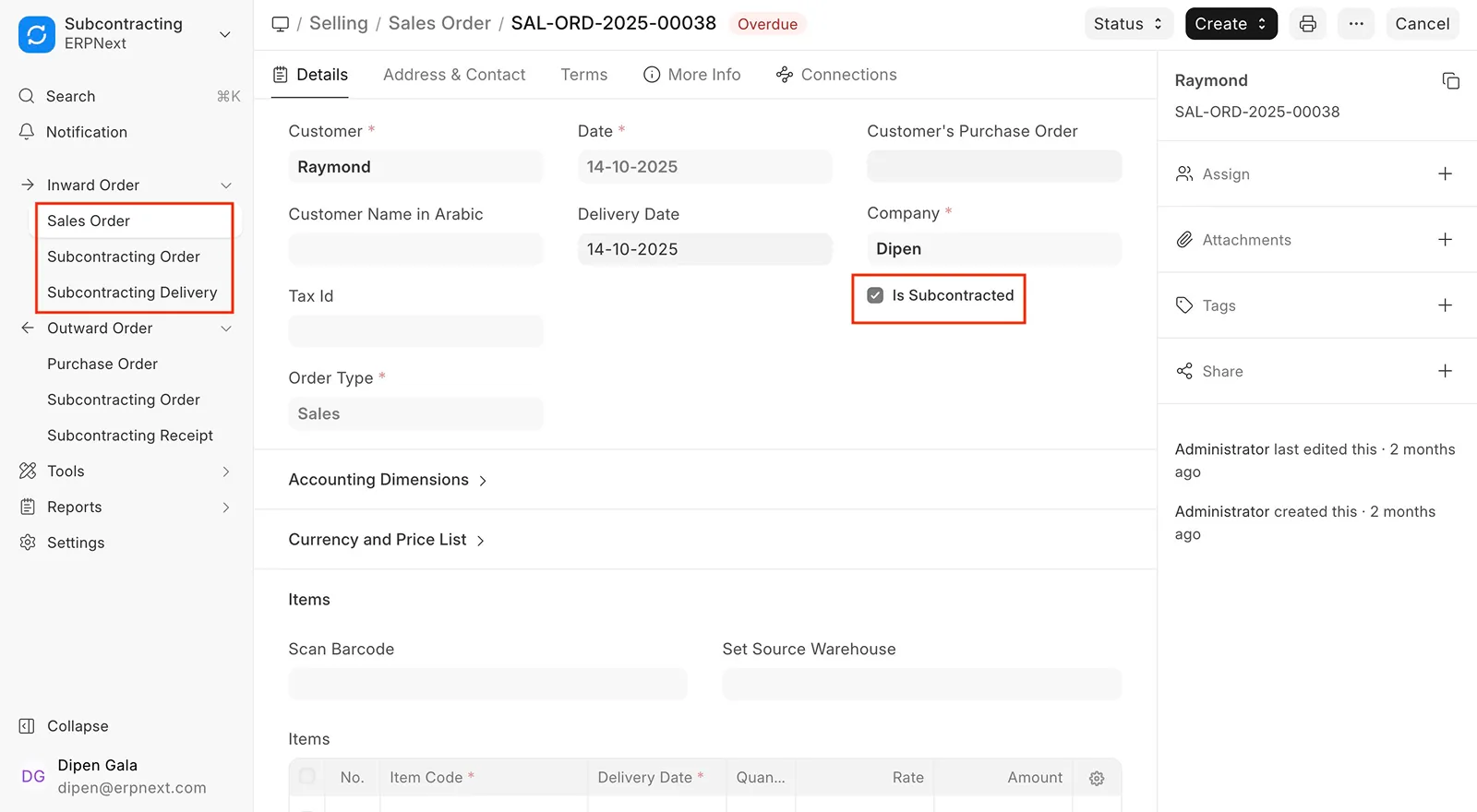 Inward subcontracting